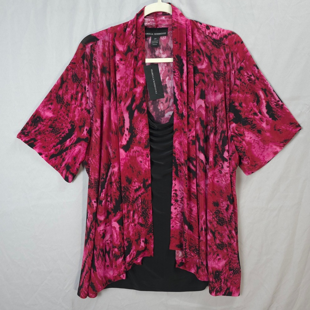 Isabella Rodriguez 2X Layered Top Cardigan Blouse Pink Black‎ Officewear Bold